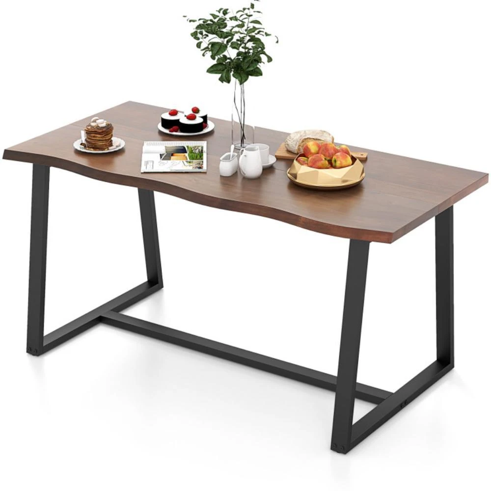 63" Large Dining Table with Wavy Edge and Heavy-duty Metal Frame-Black 商品