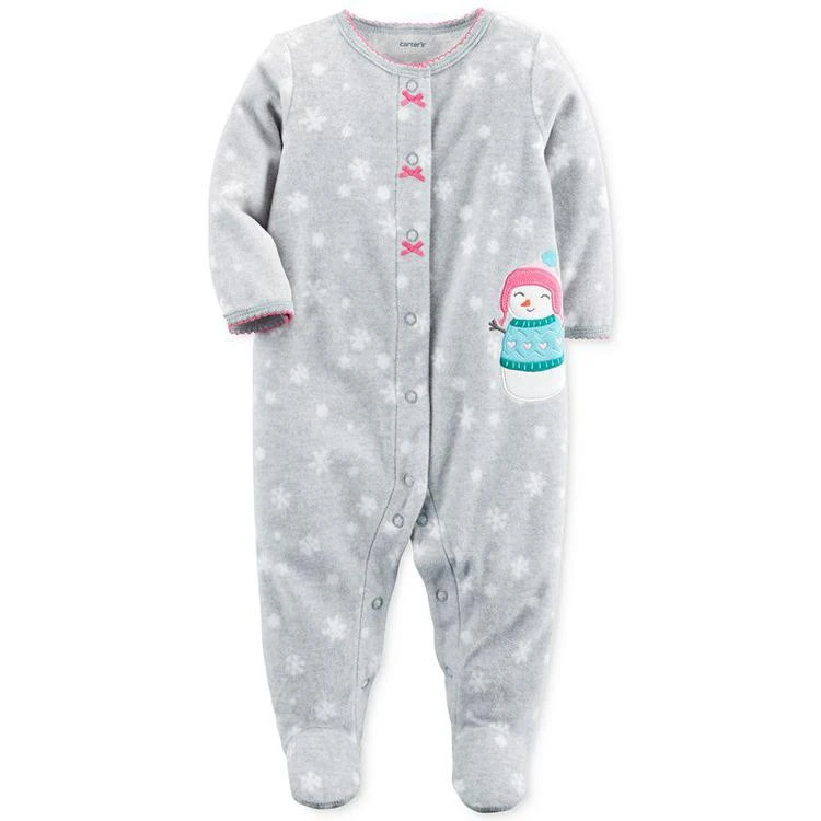 商品Carter's|1-Pc. Snow-Print Snowman Footed Fleece Coverall, Baby Girls,价格¥67,第1张图片