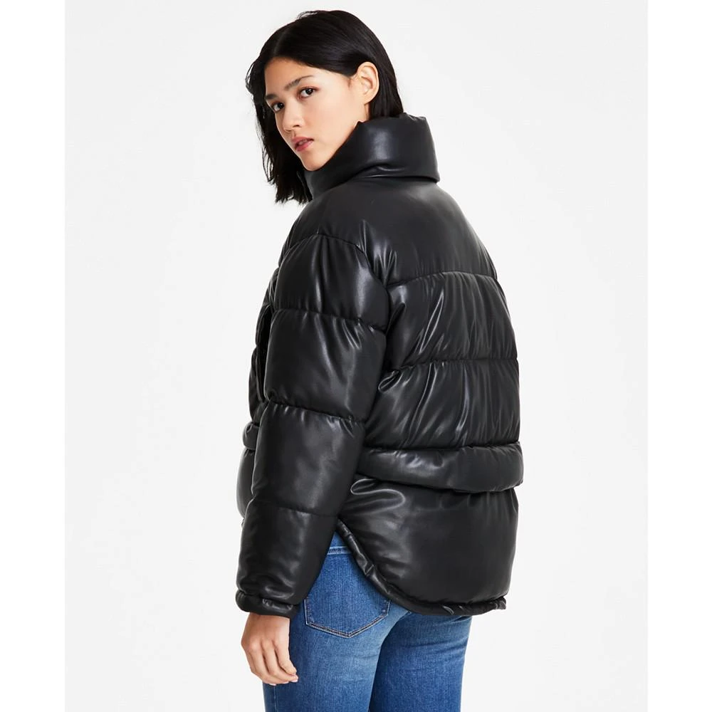 商品DKNY|Women's Faux-Leather High-Low Hem Puffer Jacket,价格¥565,第2张图片详细描述