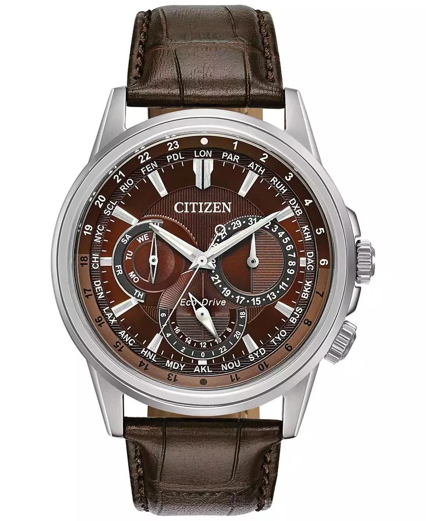 商品Citizen|Eco-Drive Men's Calendrier Brown Leather Strap Watch 44mm,价格¥2557,第1张图片