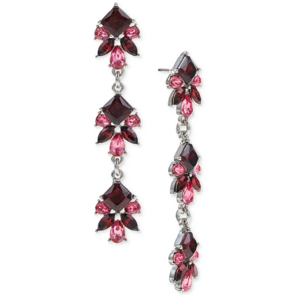 Silver-Tone Color Crystal & Stone Cluster Linear Drop Earrings, Created for Macy's商品第1张图片规格展示