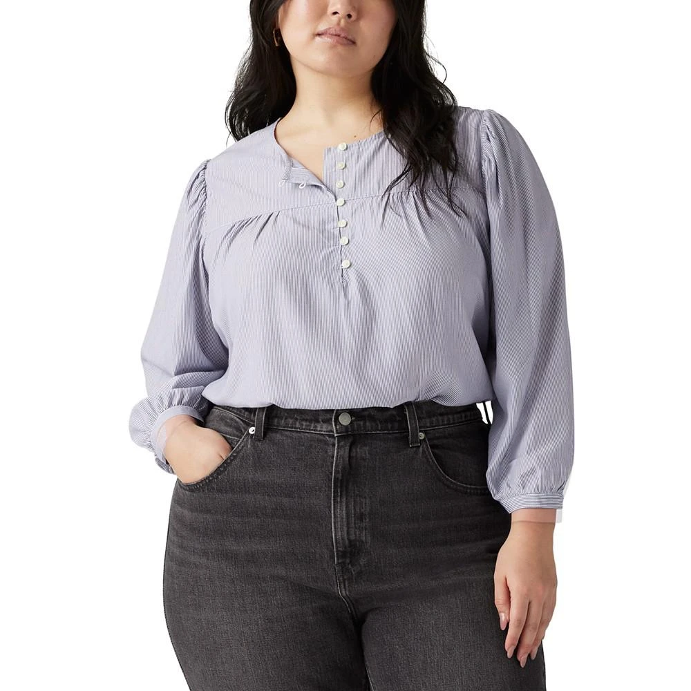 商品Levi's|Trendy Plus Size Halsey Striped 3/4-Sleeve Blouse,价格¥268,第1张图片