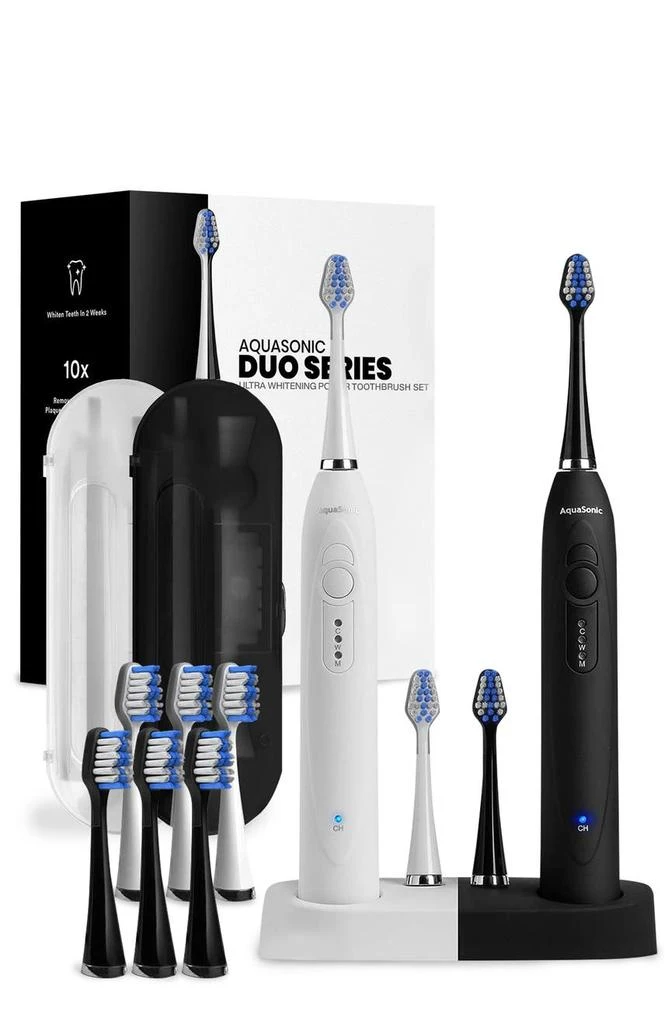 商品AquaSonic|DUO Dual Ultrasonic Toothbrushes with 10 DuPont Brush Heads & 2 Travel Cases,价格¥338,第1张图片