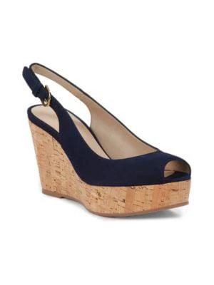 商品Stuart Weitzman|Women's Jean Suede Slingback Wedge Sandals,价格¥1578,第2张图片详细描述