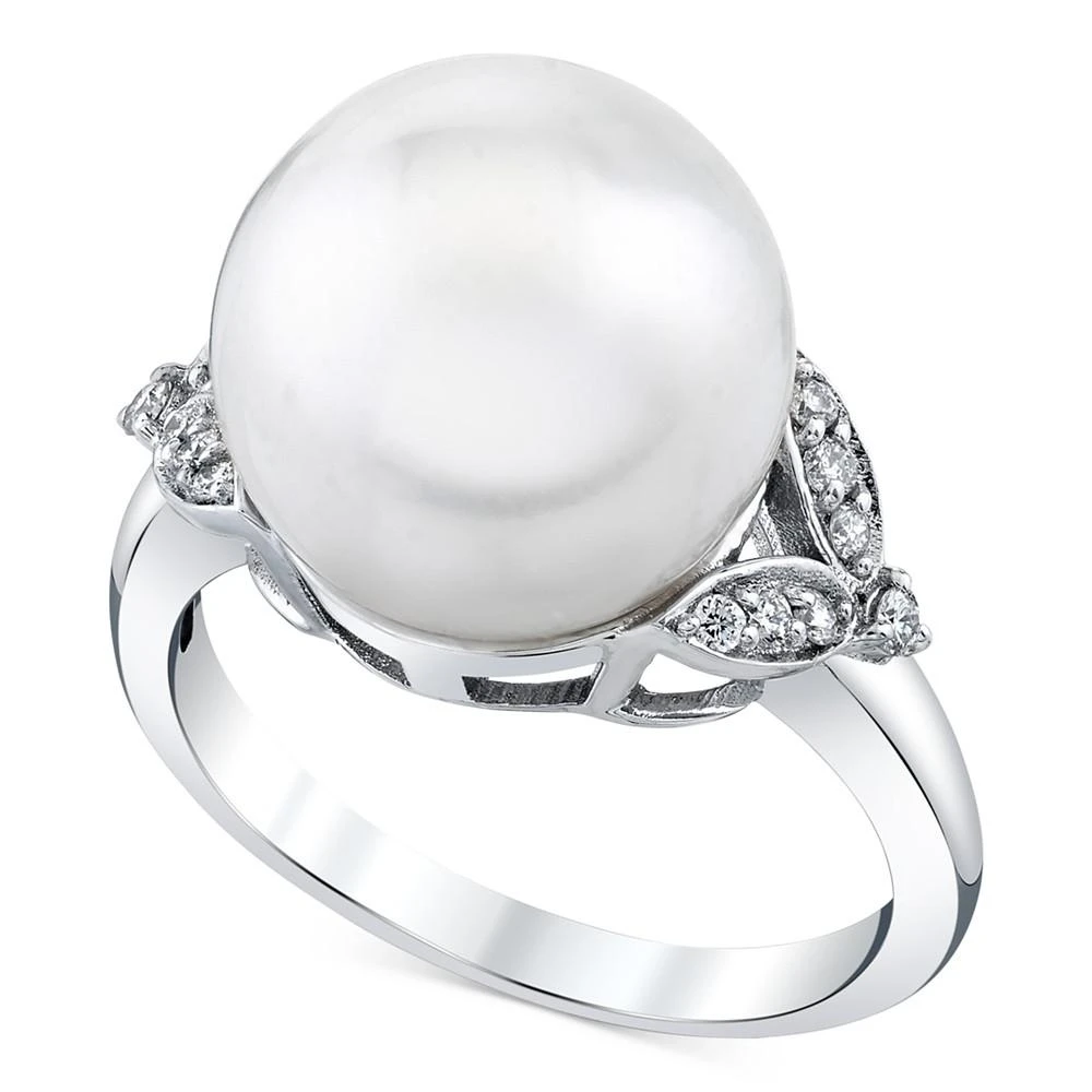商品Macy's|Cultured South Sea Pearl (12mm) & Diamond (1/8 ct. t.w.) Ring in 10k White Gold,价格¥3945,第1张图片