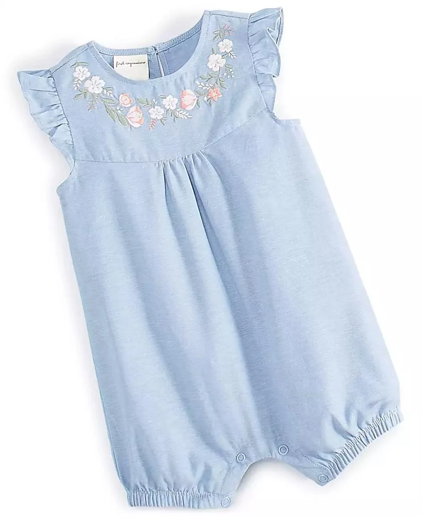 商品First Impressions|Baby Girls Cotton Chambray Flower Sunsuit, Created for Macy's,价格¥91,第1张图片