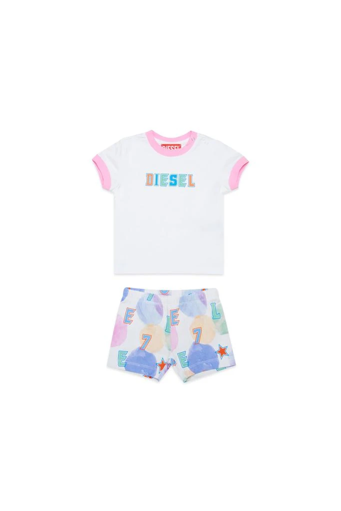商品Diesel|Stel-set-nb Overalls  Pastel Pink Short Jersey Jumpsuit With Bubble Allover,价格¥600,第1张图片