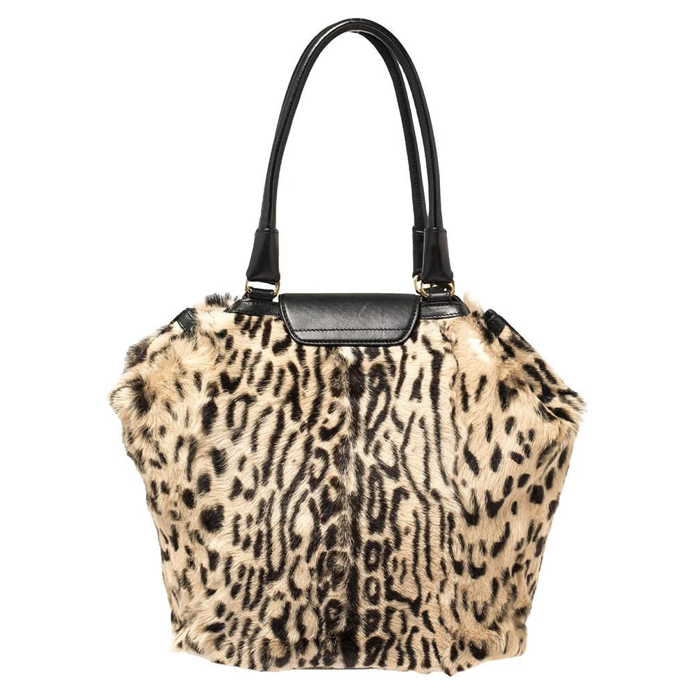 商品[二手商品] Escada|Escada Black/Beige Tiger Print Faux Fur and Leather Turnlock Flap Tote,价格¥784,第4张图片详细描述