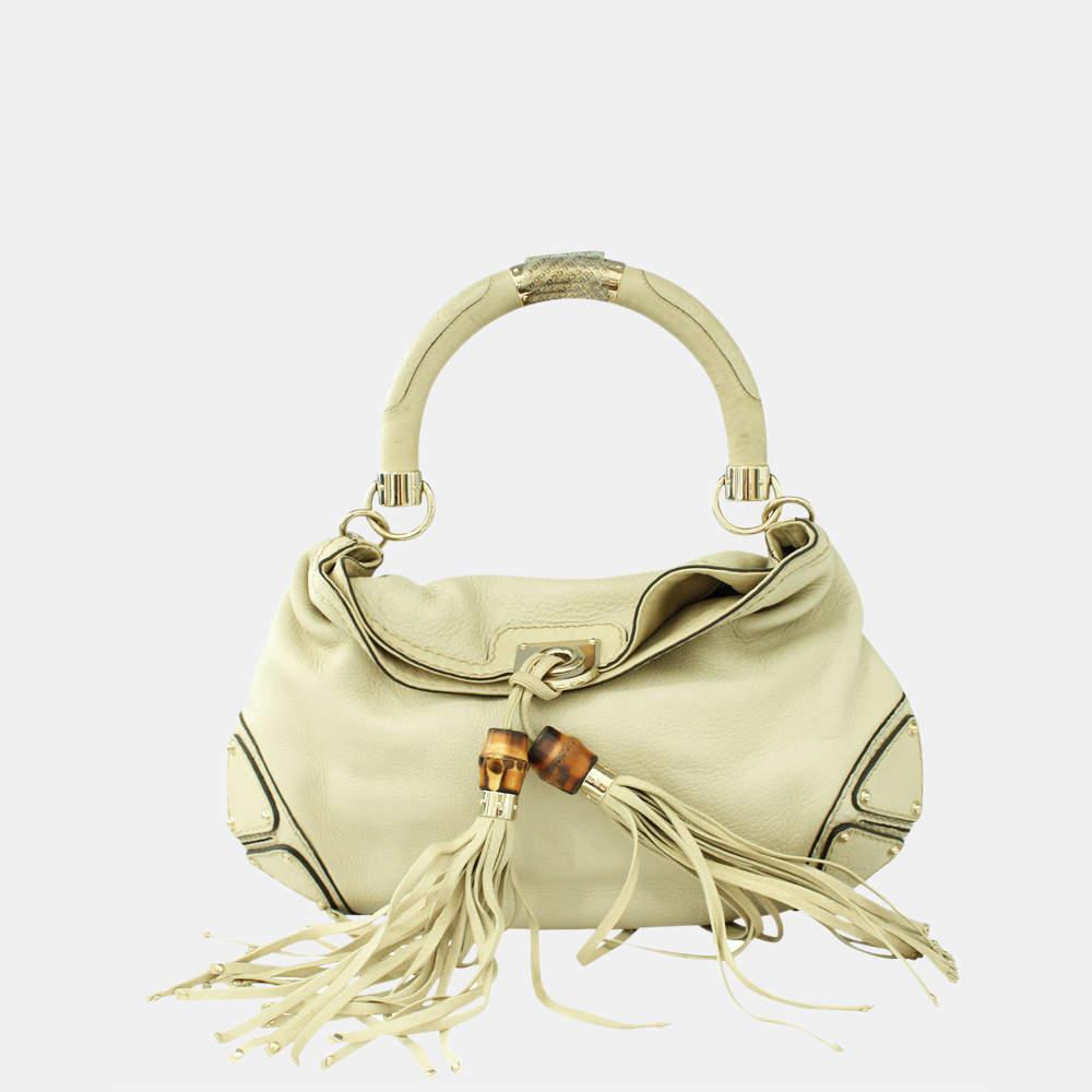 商品[二手商品] Gucci|Gucci Ivory Indy Bamboo Tassel Hobo Bag,价格¥7268,第1张图片