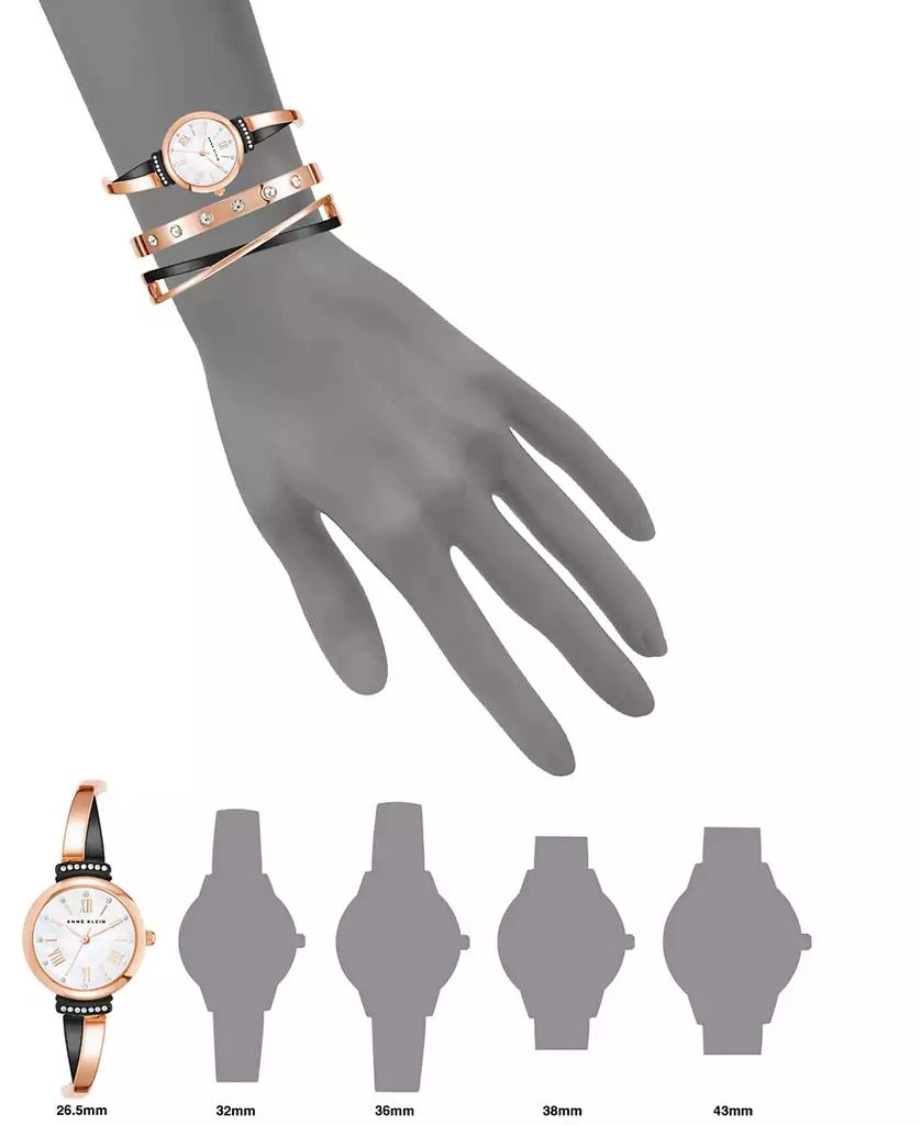 商品Anne Klein|Women's Rose Gold-Tone and Black Alloy Bangle with Crystal Accents Fashion Watch 33mm Set 3 Pieces,价格¥1136,第4张图片详细描述