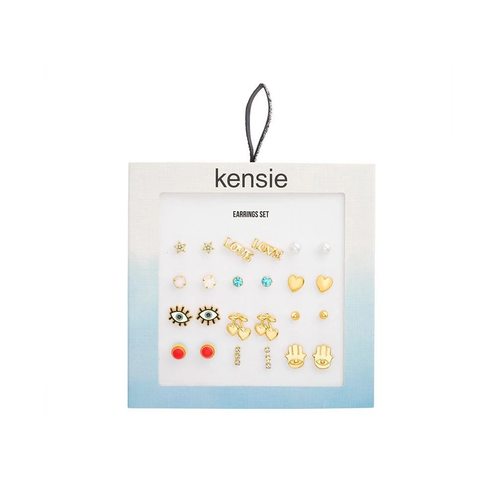 商品Kensie|Rhinestone Hamsa Evil Eye Stud and Chain Earring Set,价格¥209,第2张图片详细描述