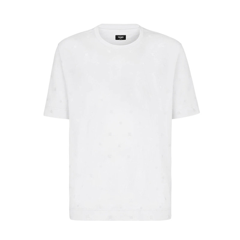 【预售3-7天】FENDI/芬迪 22年早春新款 男士白色纯棉植绒微型老花图案短袖T恤FY0936AITZF0QA0商品第1张图片规格展示