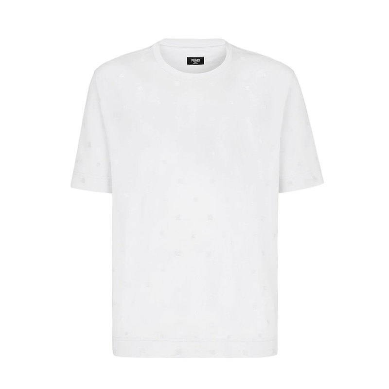 商品Fendi|【预售3-7天】FENDI/芬迪 22年早春新款 男士白色纯棉植绒微型老花图案短袖T恤FY0936AITZF0QA0,价格¥43340,第1张图片