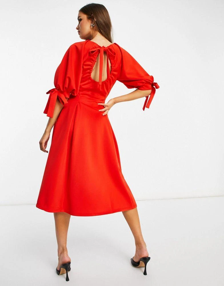 商品ASOS|ASOS DESIGN channelled corset puff sleeve prom skater midi dress in carrott,价格¥309,第2张图片详细描述