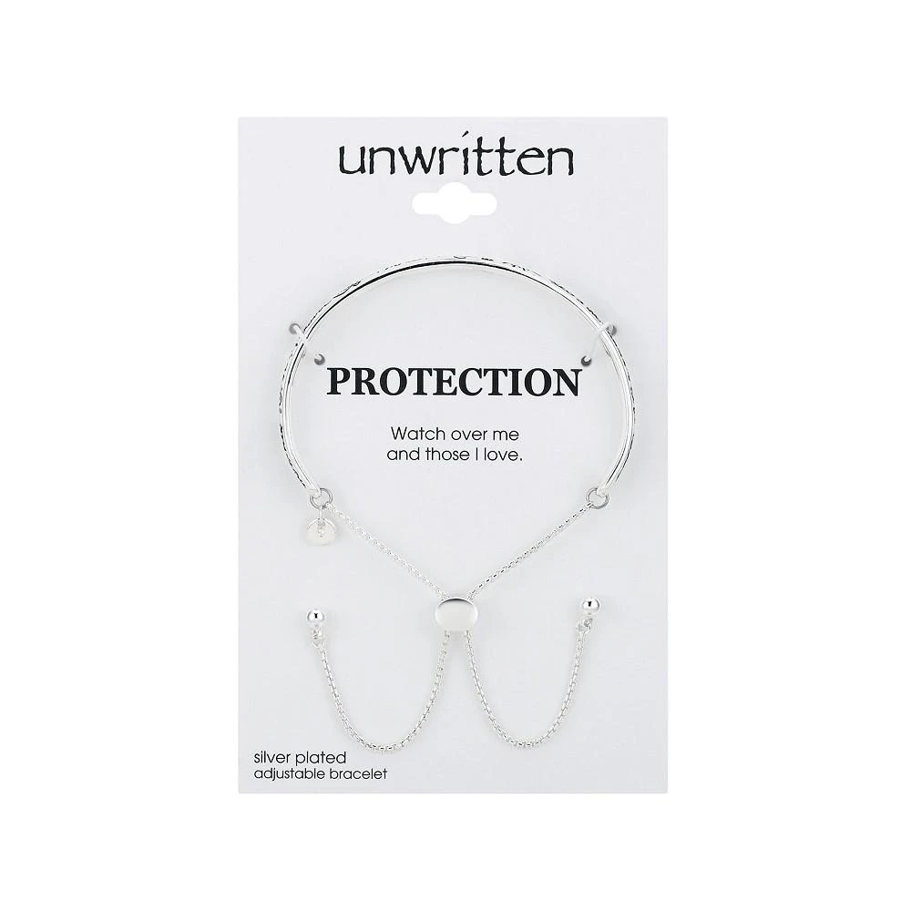 商品Unwritten|Silver Plated "Protect Me" Graffiti Cuff Bolo Bracelet,价格¥410,第2张图片详细描述