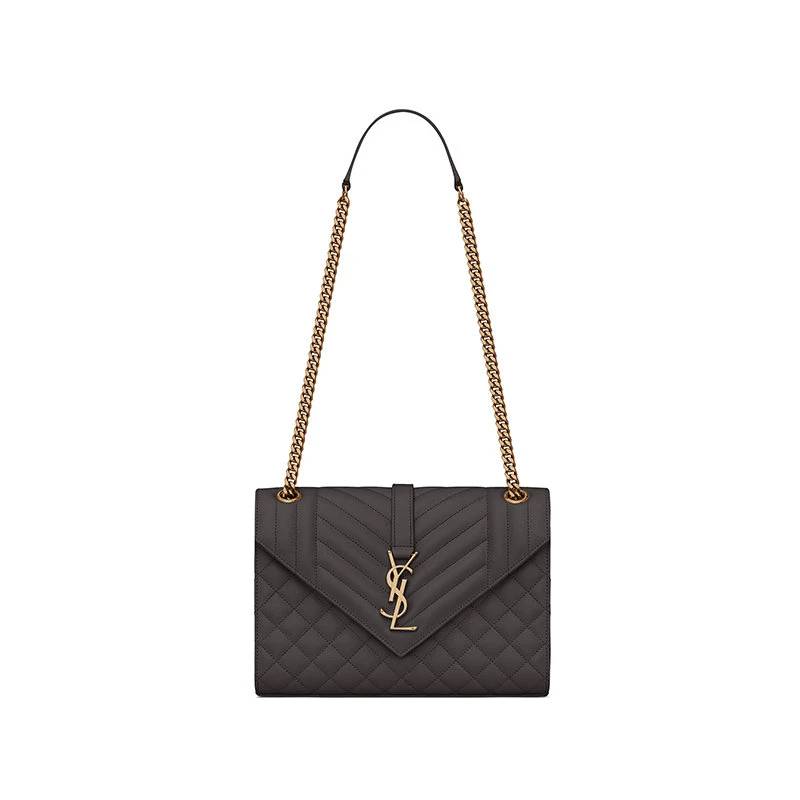 商品Yves Saint Laurent|【预售3-7天】圣罗兰 YSL 23春夏新款 女士中号灰色粒纹压花绗缝皮革翻盖磁扣开合金色字母标志单肩斜挎链条包600185BOW971112,价格¥17686,第1张图片