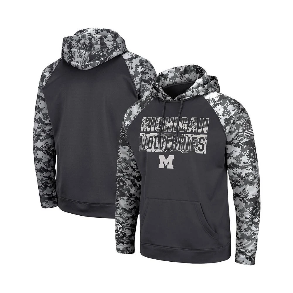 商品Colosseum|Men's Charcoal Michigan Wolverines OHT Military-Inspired Appreciation Digi Camo Big and Tall Pullover Hoodie,价格¥488,第1张图片