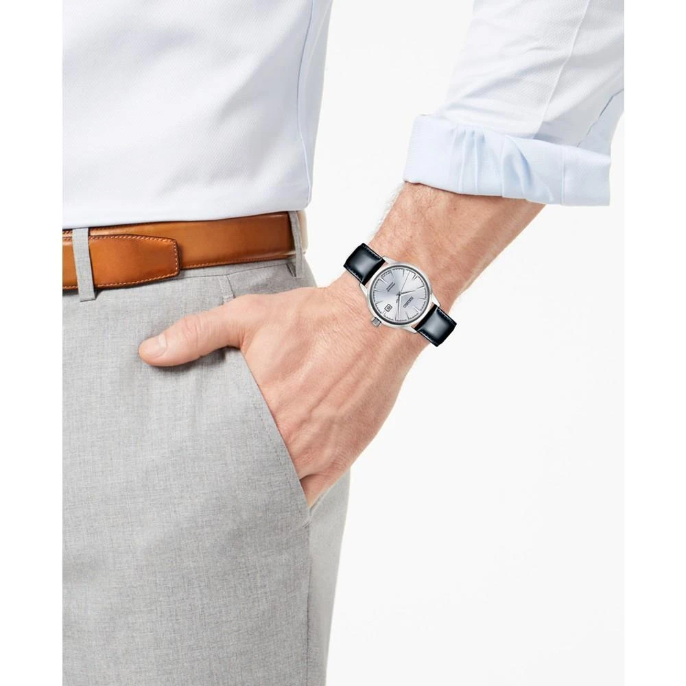 商品Seiko|Men's Automatic Presage Black Leather Strap Watch 40.5mm,价格¥3186,第4张图片详细描述