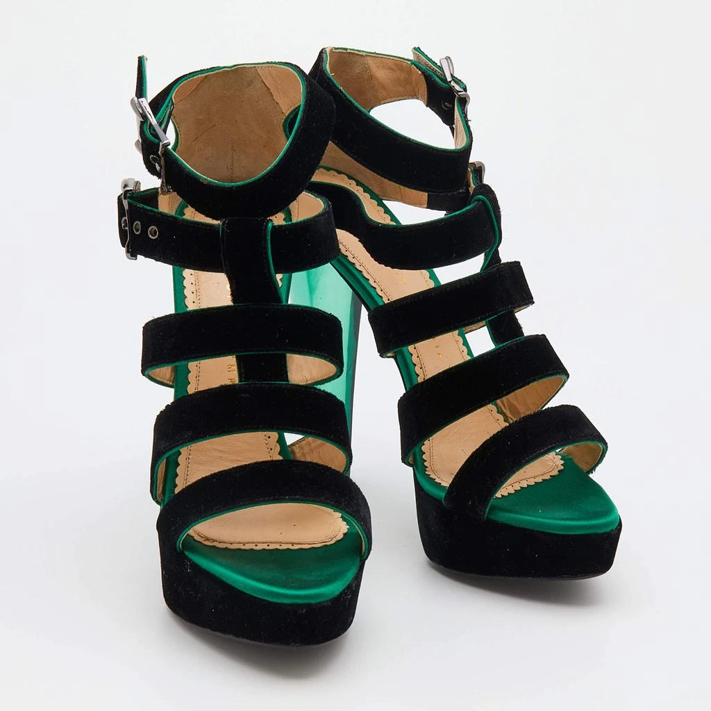 商品[二手商品] Charlotte Olympia|Charlotte Olympia Black Velvet Hortencia Strappy Platform Sandals Size 39,价格¥1207,第4张图片详细描述
