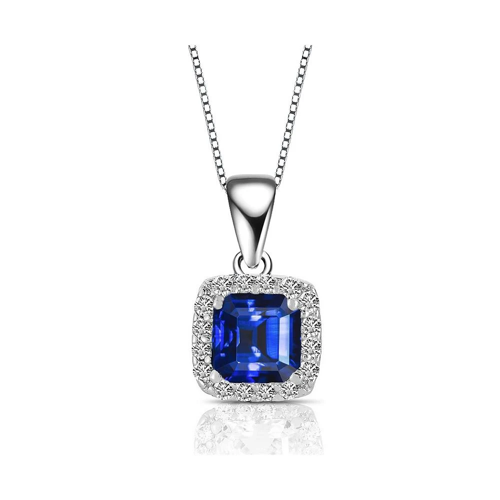 商品Genevive|Sterling Silver White Gold Plating Cubic Zirconia Asscher Cut Drop Pendant,价格¥469,第1张图片