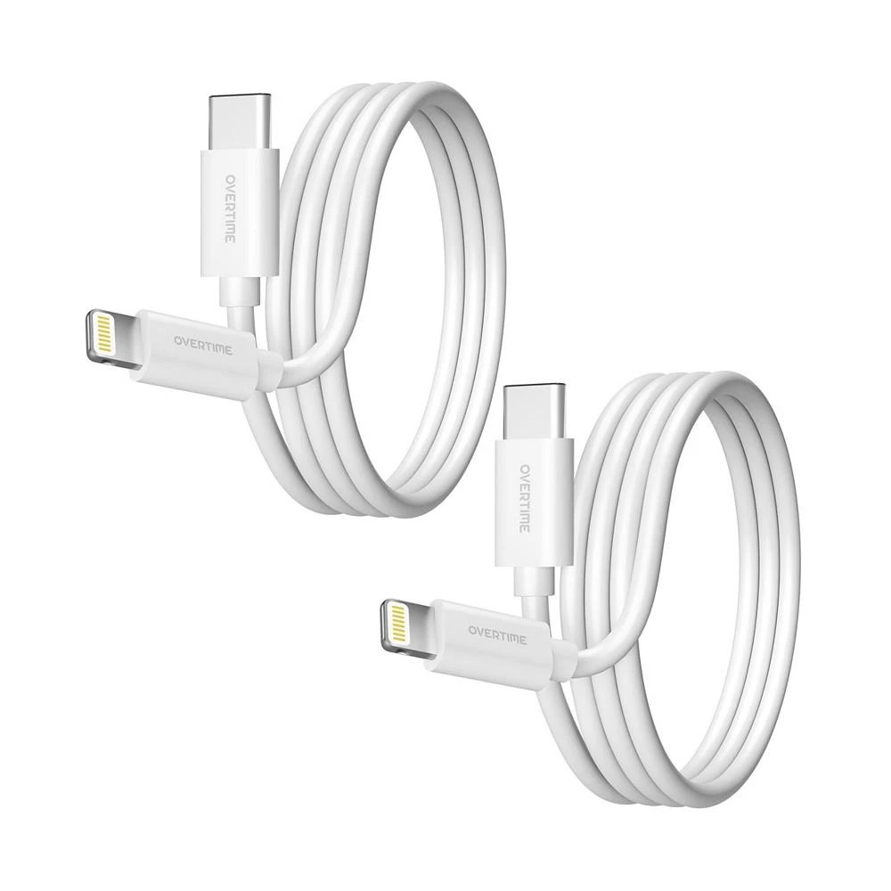 商品Overtime|Apple MFi Certified iPhone 13/12/11 6ft Charging Cable | USB Type C to Lightning Cable for iPhone - White (2-Pack),价格¥186,第1张图片