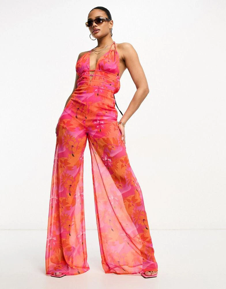 商品AsYou|ASYOU strappy chiffon jumpsuit in tropical print,价格¥151,第3张图片详细描述