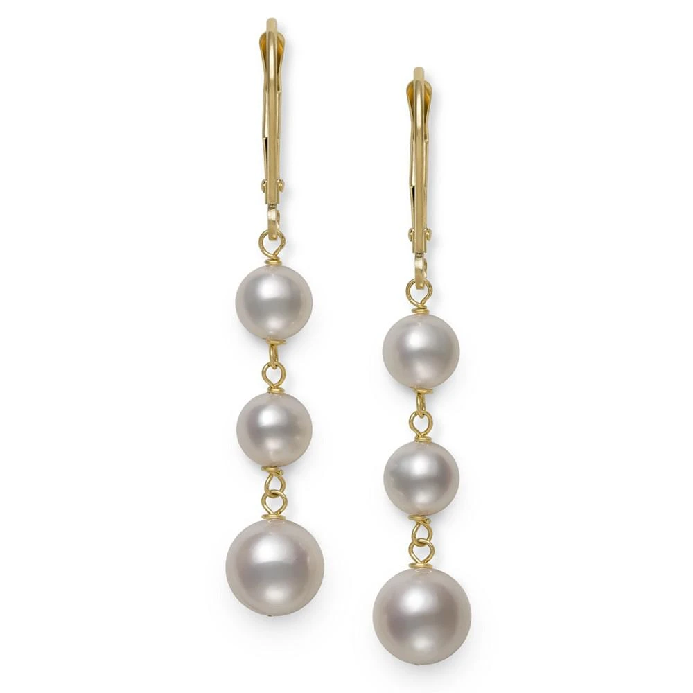 商品Belle de Mer|White Cultured Freshwater Pearl (5-8 mm) Leverback Earrings in 14k Yellow Gold. Also available in black, pink, white pink lavender multi and white gray black multi.,价格¥1145,第3张图片详细描述