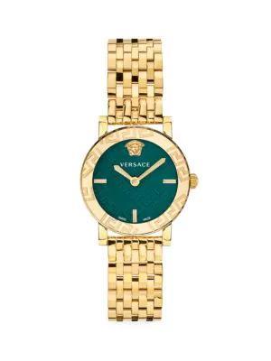商品Versace|Greca Glass 32MM Goldtone Stainless Steel Bracelet Watch,价格¥4960,第1张图片