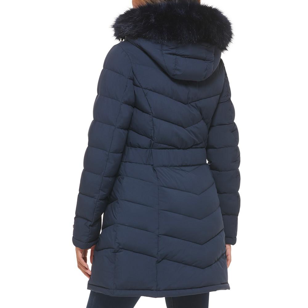 Women's Belted Faux-Fur-Trim Hooded Puffer Coat, Created for Macy's商品第2张图片规格展示