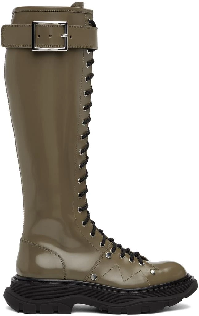 商品Alexander McQueen|Taupe Tread Lace-Up Tall Boots,价格¥5437,第1张图片
