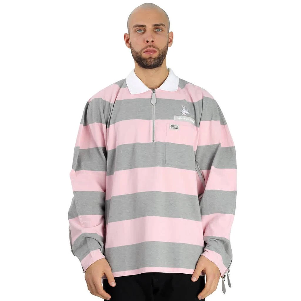 商品Burberry|Men's Long-sleeved Zip Detail Striped Polo Shirt,价格¥1695,第1张图片