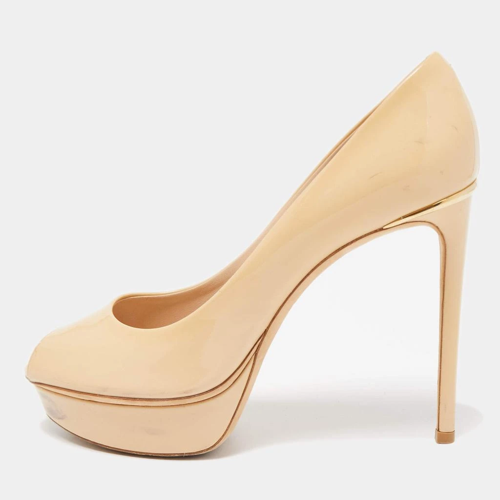 商品[二手商品] Louis Vuitton|Louis Vuitton Beige Patent Leather Eyeline Peep Toe Pumps Size 38,价格¥1361,第1张图片