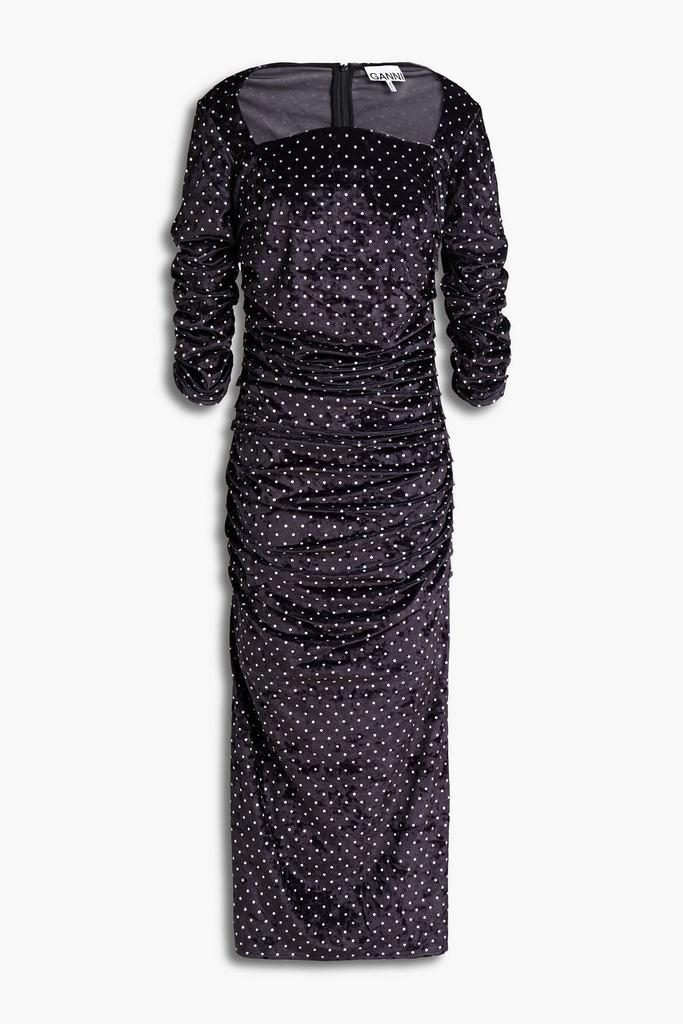 商品Ganni|Ruched polka-dot velvet mini dress,价格¥573,第1张图片