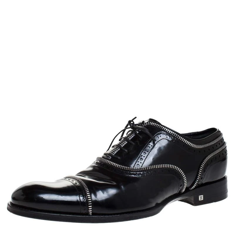 商品[二手商品] Louis Vuitton|Louis Vuitton Black Patent Leather Lace Up Oxfords Size 41.5,价格¥3944,第1张图片