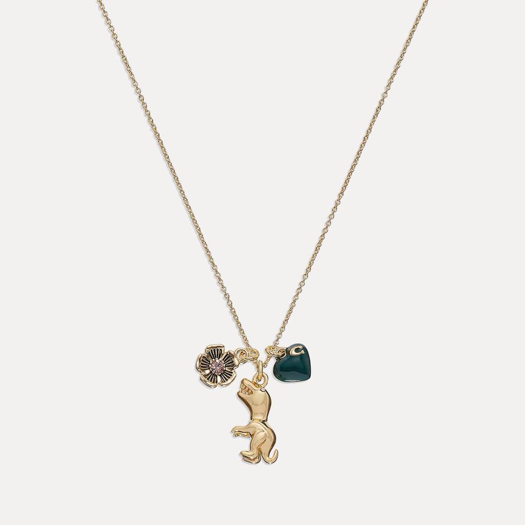 商品Coach|Coach Women's Rexy Heart Charm Pendant Necklace - Gold/Green,价格¥839,第1张图片