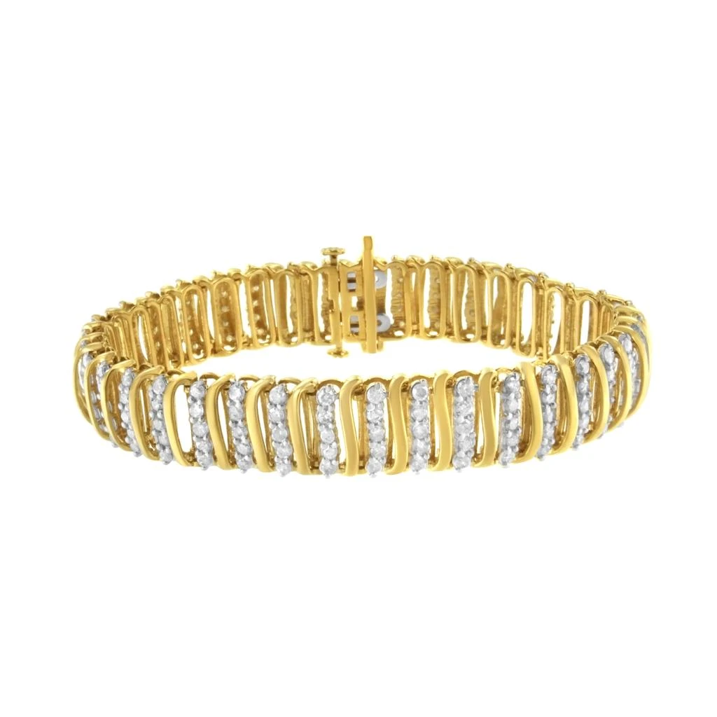 商品Haus of Brilliance|10K Yellow Gold over .925 Sterling Silver 5.0 Cttw Diamond S Shaped Wave Link Two Tone 7” Tennis Bracelet,价格¥14846,第1张图片