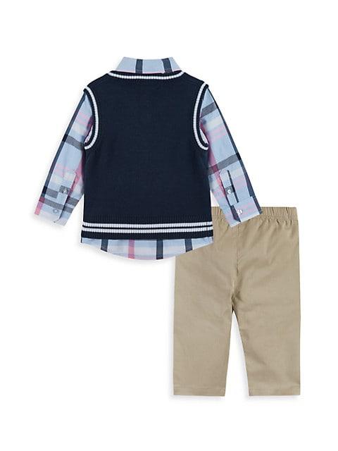 Little Boy's 3-Piece Plaid Shirt, Sweater Vest & Pants Set商品第2张图片规格展示