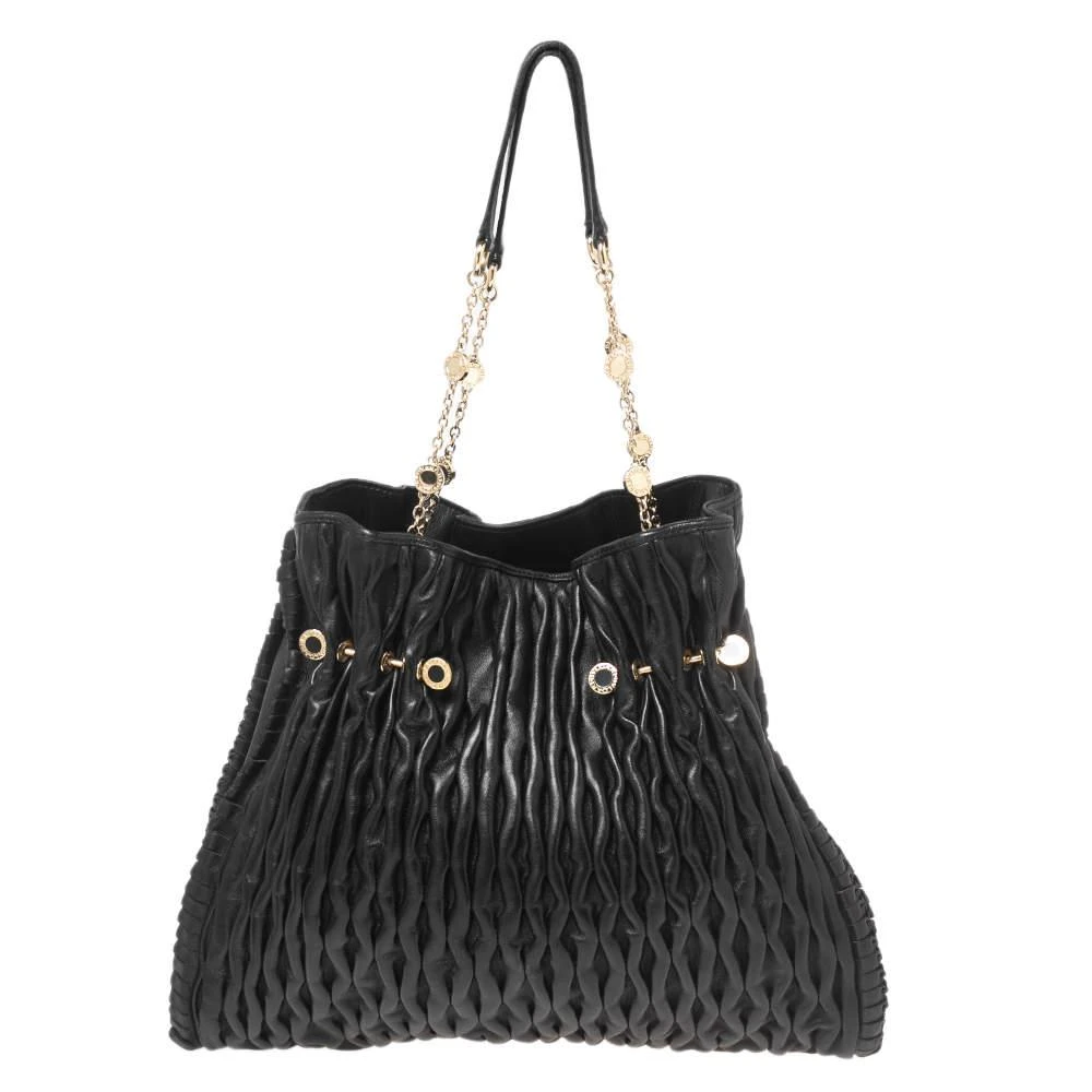 商品[二手商品] BVLGARI|Bvlgari Black Leather Pleated Twit Tote,价格¥3412,第1张图片