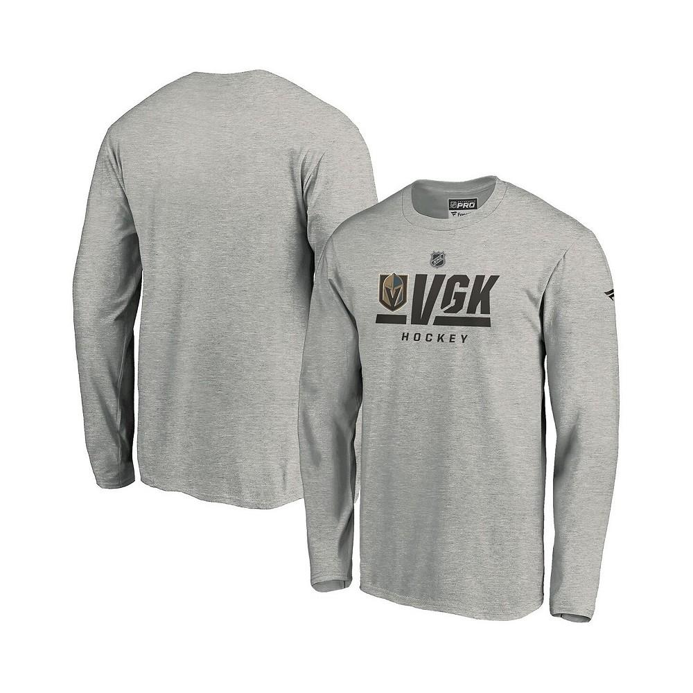Men's Branded Heathered Gray Vegas Golden Knights Authentic Pro Secondary Logo Long Sleeve T-shirt商品第1张图片规格展示
