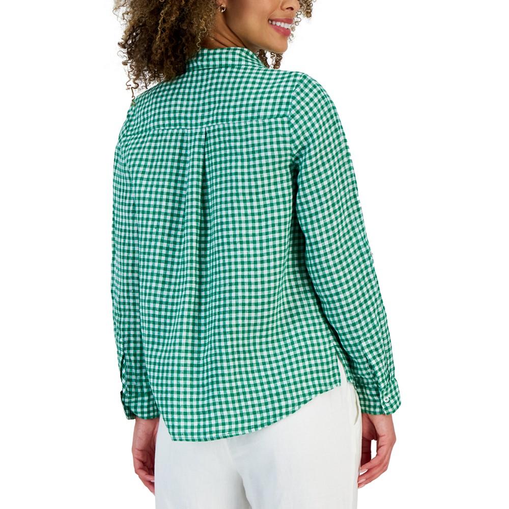 Women's Linen Gingham Tab-Sleeve Shirt, Created for Macy's商品第2张图片规格展示