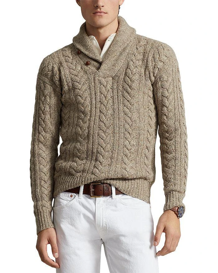商品Ralph Lauren|Wool Blend Cable Knit Regular Fit Shawl Collar Sweater,价格¥1851,第1张图片详细描述