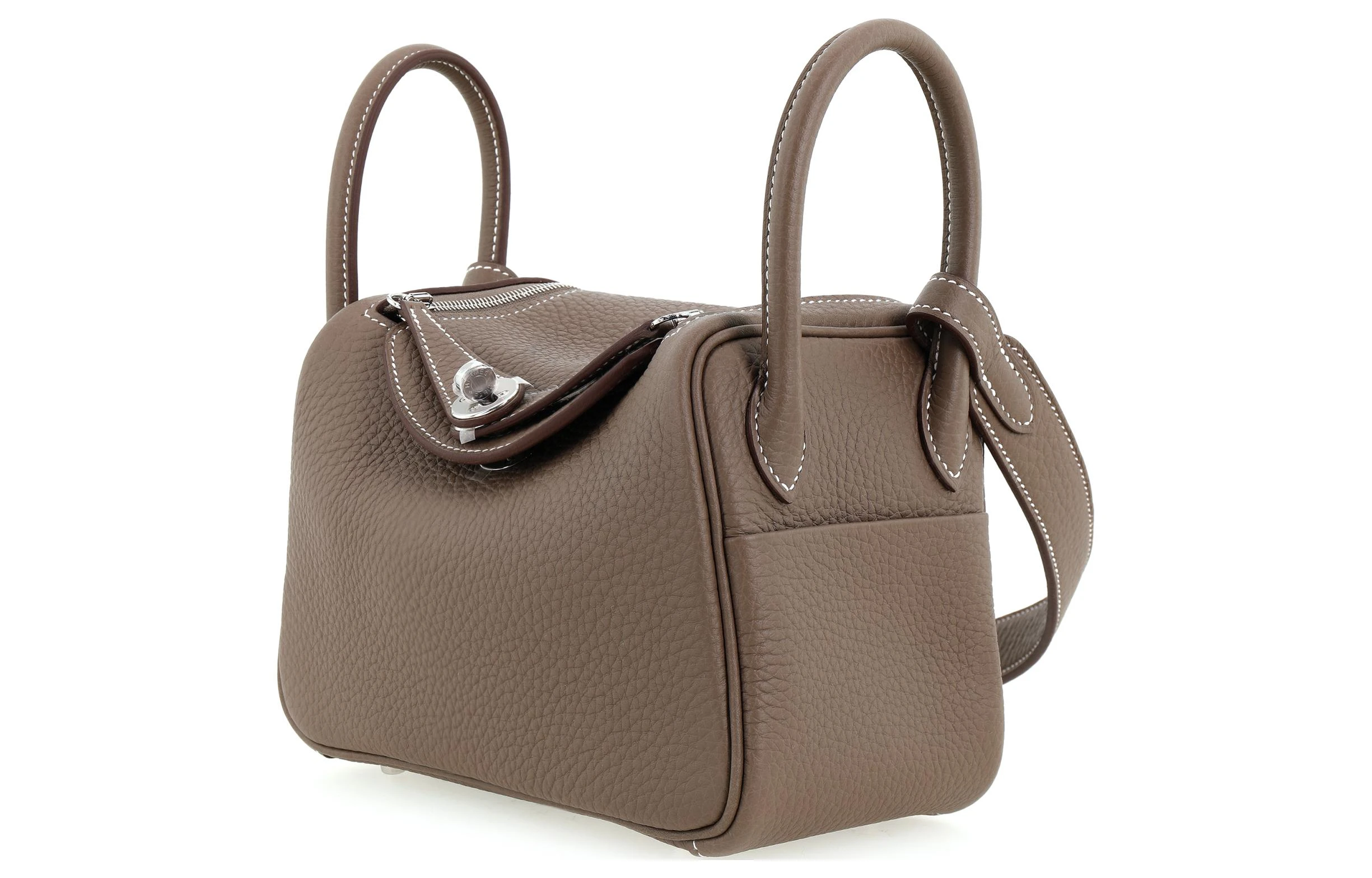 商品[国内直发] Hermes|爱马仕 Lindy 银扣 19 Taurillon Clemence牛皮 手提包单肩包斜挎包 迷你 女款 18 Etoupe大象灰,价格¥100522,第3张图片详细描述