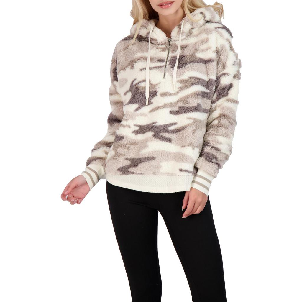 PJ Salvage Women's Plush Printed Faux Fur 1/4 Zip Pullover Hoodie商品第2张图片规格展示