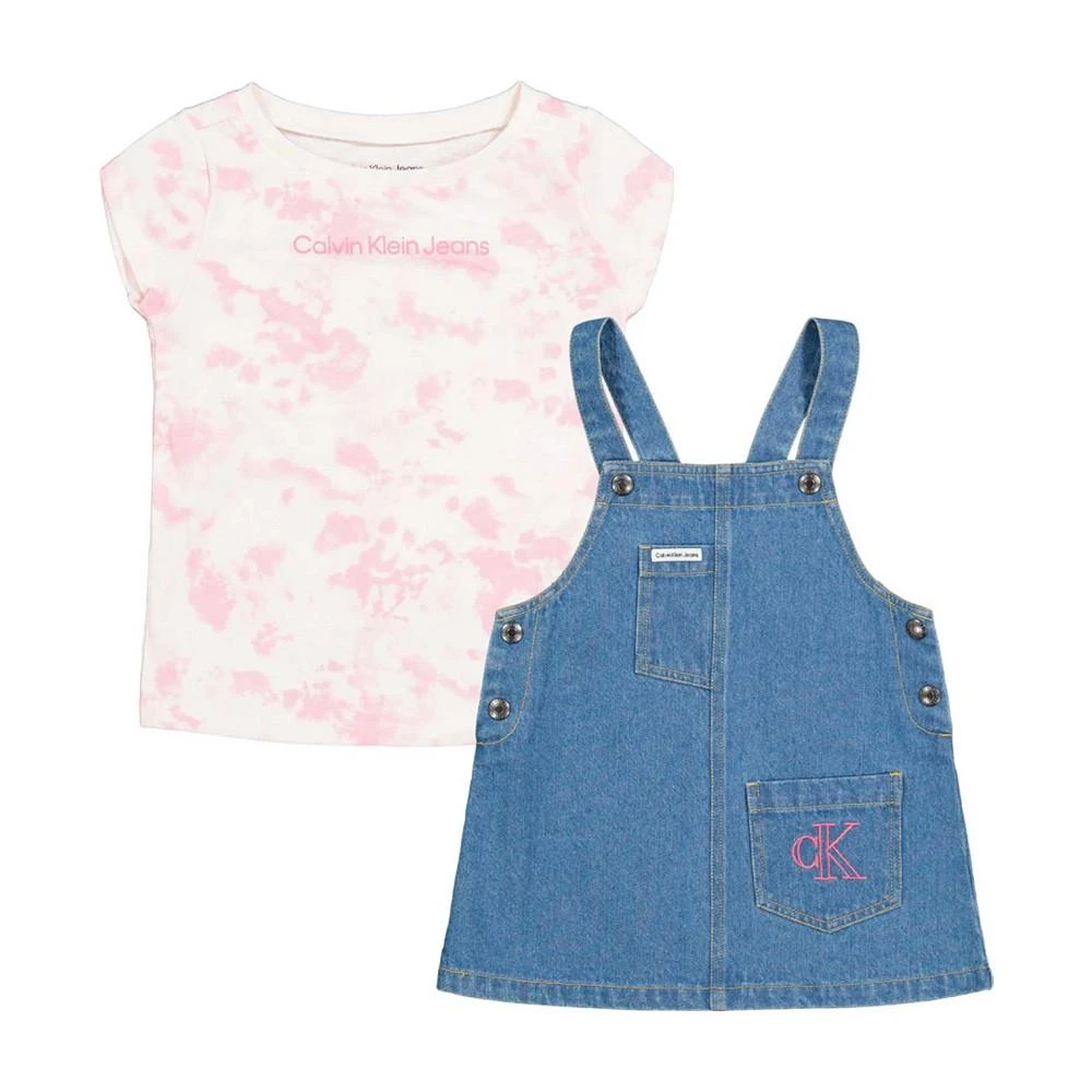 商品Calvin Klein|Little Girls Tie-Dye Logo T-shirt and Denim Skirtall Set, 2 Piece,价格¥180,第1张图片