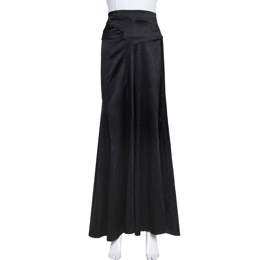 Just Cavalli Black Satin Paneled Maxi Skirt L商品第1张图片规格展示
