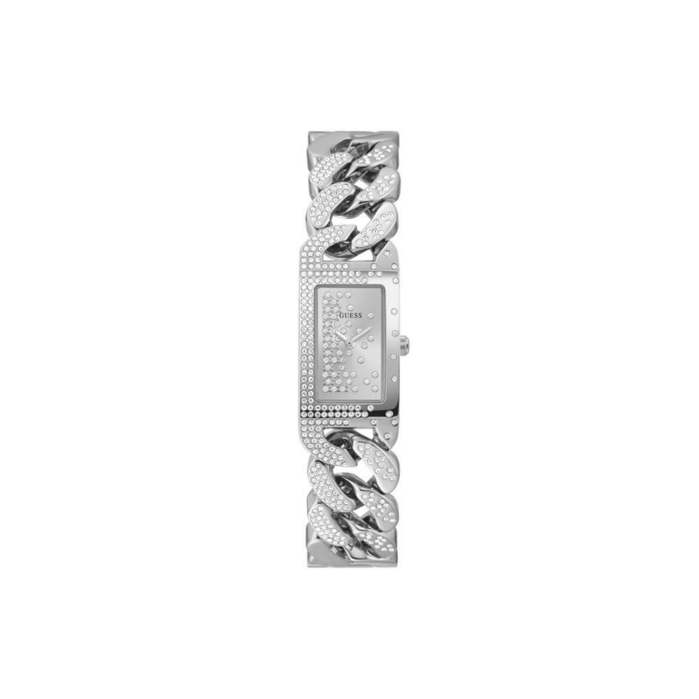 商品GUESS|Women's Silver-Tone Stainless Steel Glitz Chain Bracelet Watch 19mm,价格¥1114,第1张图片