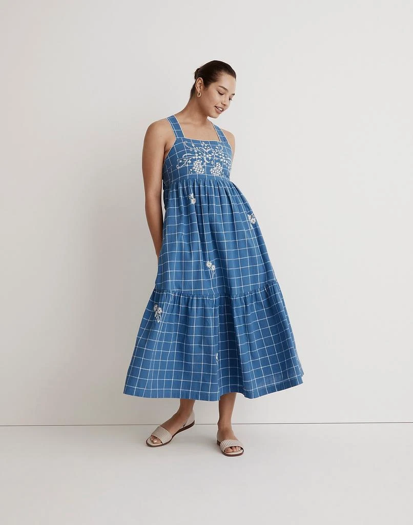 商品Madewell|Embroidered Cicely Tiered Midi Dress in Plaid,价格¥712,第1张图片