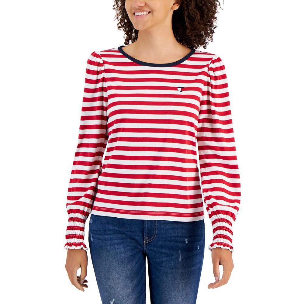 商品Tommy Hilfiger|Women's Striped Smocked-Cuff Top,价格¥366,第1张图片