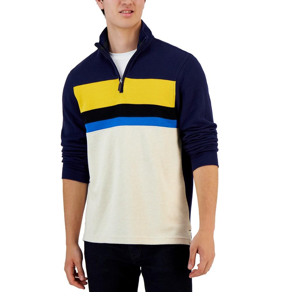 Men's Colorblocked French Rib Quarter-Zip Sweater, Created for Macy's商品第1张图片规格展示
