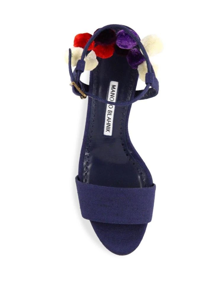 商品Manolo Blahnik|Pompom Linen Ankle-Strap Sandals,价格¥2443,第4张图片详细描述